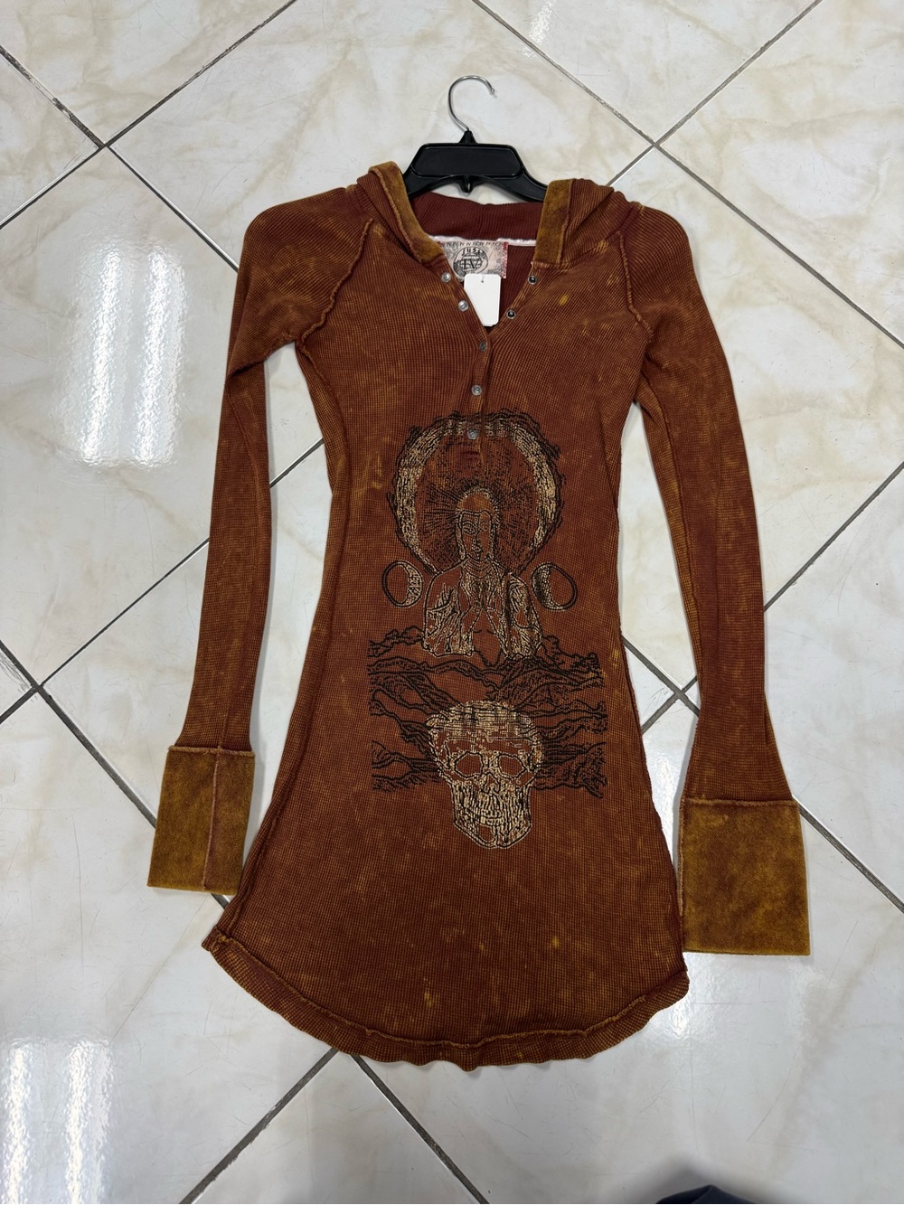 Vtg Y2k Buddha Hoodie Dress Sz L